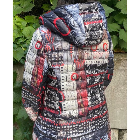 Simply Art Dolcezza Long Red Jacket Coat Large Abstract Pattern Jacket Canadian - Picture 9 of 14